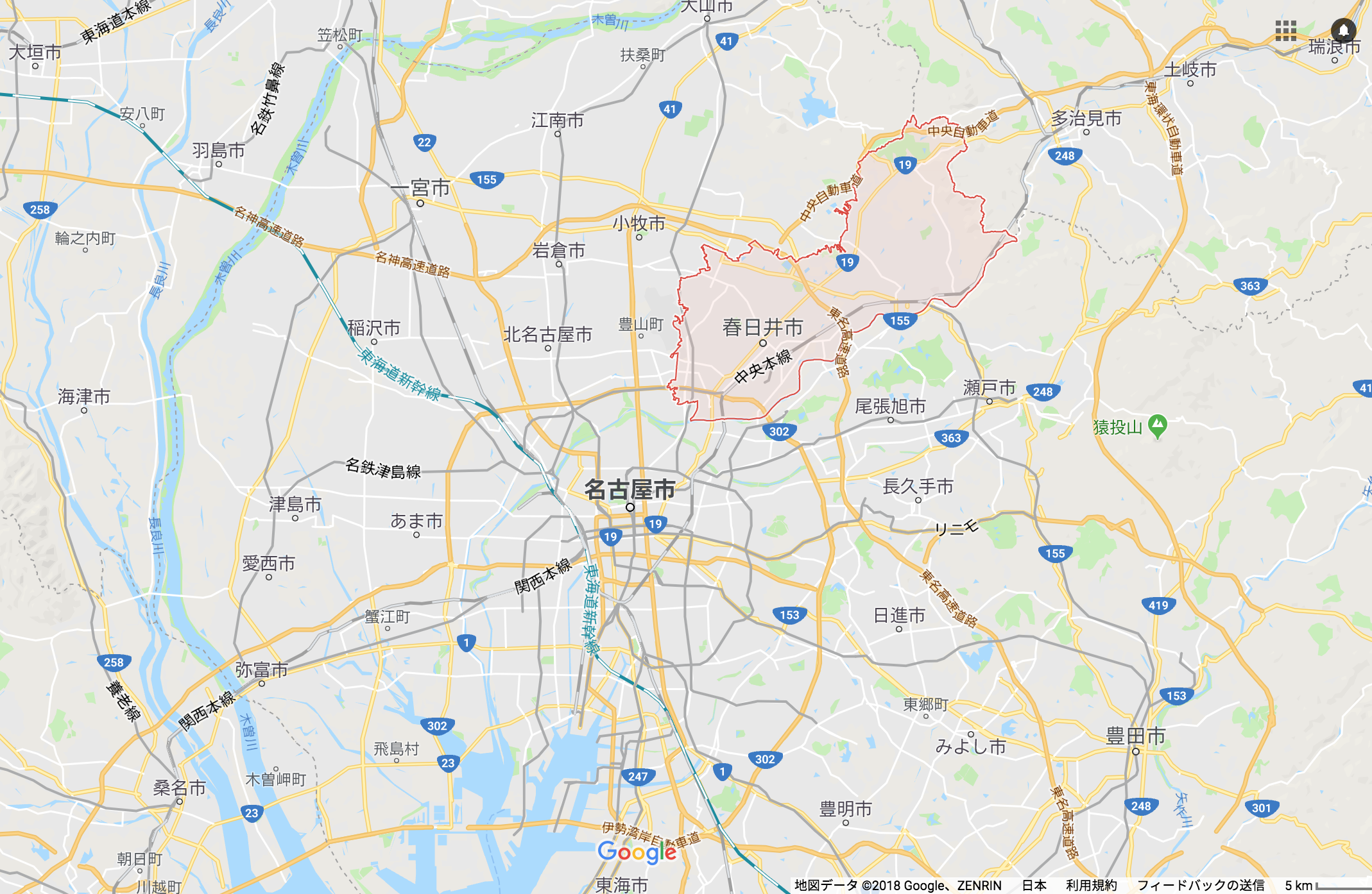 愛知県春日井市の地図