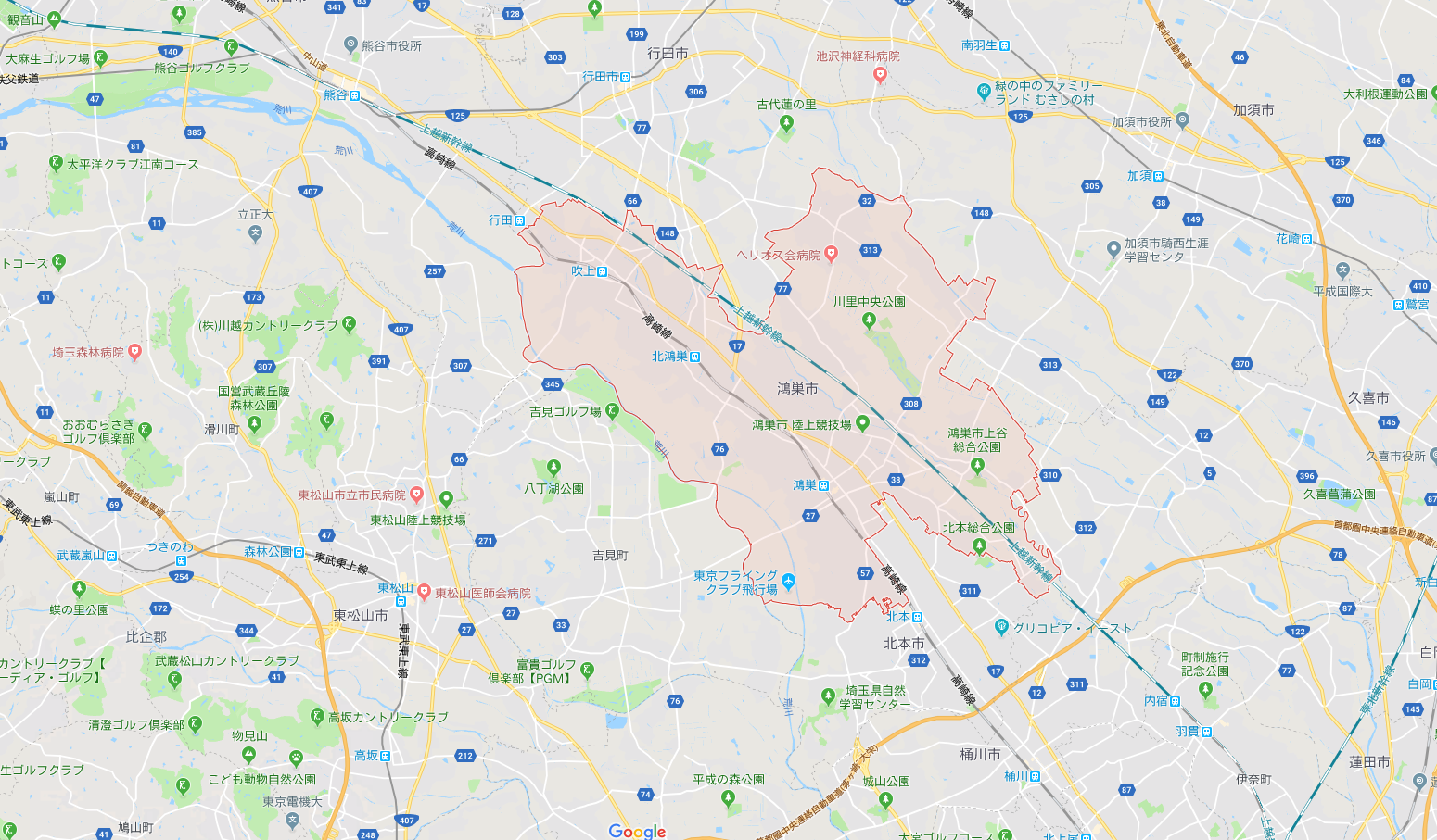 埼玉県鴻巣市の地図