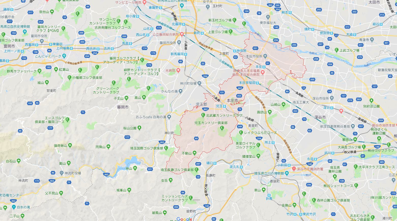 埼玉県本庄市の地図
